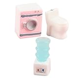 Accessoires de décoration de maison de poupée : s'agit d'un ensemble de machine à laver, de toilettes et de fontaine à eau pour maison de poupée, avec une forme et un design réalistes, des mini meubles pour maison de poupée