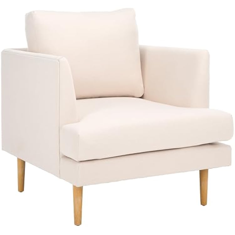 SAFAVIEH Home Collection Hampshire Modern Bone Linen/White Washed Solid Wood Accent Chair