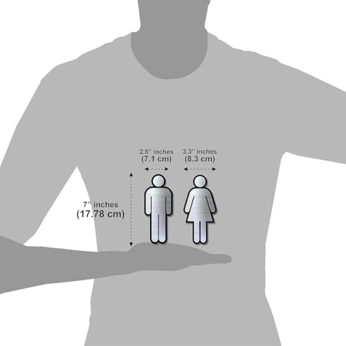 Image of Premium BLACK and BRUSH STEEL MEN & WOMEN CUTOUTS Washroom Sign for Toilet Restroom Bathroom 7 inch HEIGHT Easy Mount Self-Adhesive Tape Signage for Office Hotel Mall Restaurant