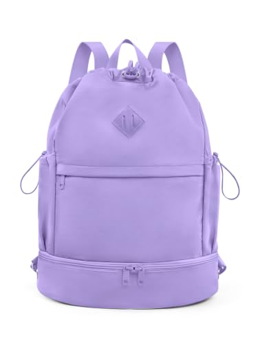 Image of RHDZO Drawstring Gym Backpack with Shoe Compartment and Wet Pocket, Purple