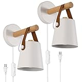 HJ.Luyo Wall Lamps for Bedroom Set of 2 Indoor Wall Sconces Plug in Cord White Modern Wooden Sconces