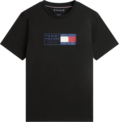 Tommy Hilfiger Herren T-Shirt Kurzarm Brand Love Text Box aus Baumwolle, Schwarz (Black), L – Ansicht 6