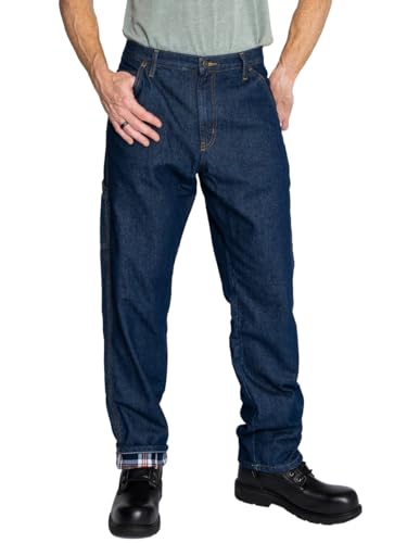 FULL BLUE Carpenter Flannel Lined Denim Jeans, Relaxed Fit, Utility Pocket & Hammer Loop, Dark Wash, 38x30