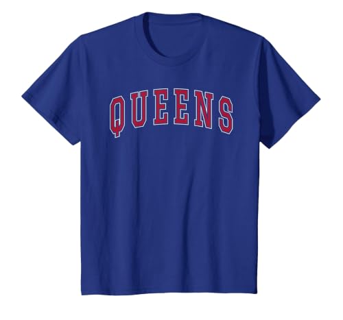 Queens New York Souvenir College Style Red Text T-Shirt, Youth, Royal Blue, Large