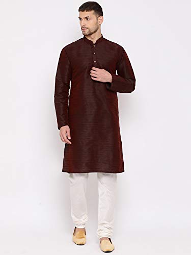 Image of VASTRAMAY VM Mens Silk Blend Kurta Pyjama Set - Classic Ethnic Attire for Timeless Style and Cultural Celebrations | Soft Comfortable Solid Full Sleeves Kurta and Churidar Pyjama Set