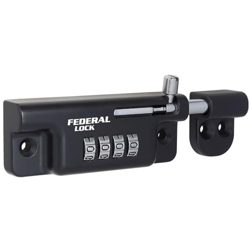 Federal Lock Combination Locking Bolt, Heavy Duty Sliding Lock with 4 Digit Resettable Code - Black