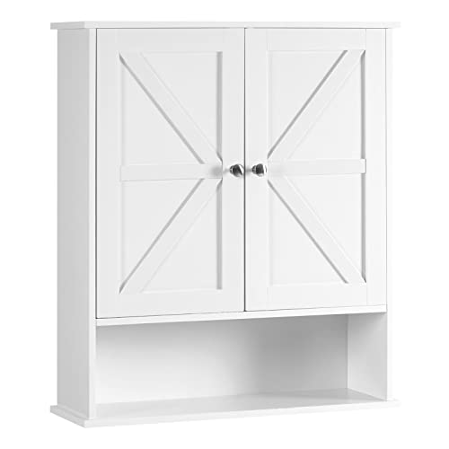 Reettic Two Door Wall Cabinet, Wooden Medicine Cabinet, Wall Mounted Bathroom Storage Cabinet with Inner Adjustable Shelf, for Bathroom, Kitchen, Entryway, White BMGZ103W Reettic Two Door Wall Cabinet, Wooden Medicine Cabinet, Wall Mounted Bathroom Storage Cabinet with Inner Adjustable Shelf, for Bathroom, Kitchen, Entryway, White BMGZ103W