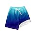 Boys Swim Trunks with Compression Liner Swim Shorts Fashion Gradient Bathing Suit Quick Dry Swimwear Beach Shorts Beach Vacation Essentials Boys Swim Shorts 101Blue,14T