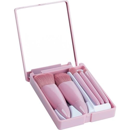 Kit Conjunto Com 5 Mini Pincéis Sintéticos De Maquiagem Profissional E Estojo Com Espelho Ótimo Para