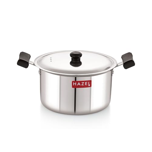 Image of HAZEL Stainless Steel Tope with Lid 2.5 Litre | Flat Bottom Patila with Cool Touch Handles | Milk Tope for Induction Cooktop & Gas | Steel Bhagona with Lid, 17.5 cm