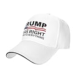 Trump was Right About Everything Trump Won Hat for Men Baseball Hats Adjustable Hats White