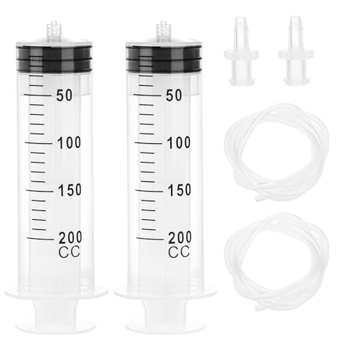 Image of 2pcs 200ml Large Plastic Syringes with 2pcs 47in Tubing and Luer Tips | Individually Sterile Packed,for Measuring,Feeding,Refilling,Watering, Filtration and Laboratory Applications without Needles