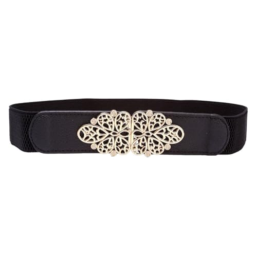 Women's Fashion Elastic Waist Belt with Metal Buckle Stretch Retro Hip Ladies Elegant Dress Belt4