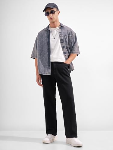 Image of Highlander Men Men's Premium Loose Straight Fit Mid-Rise Cotton Lycra Jeans - Button Closure, Machine Washable, Comfortable All-Day Wear for Casual & Semi-Formal Occasions