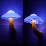 AUSAYE 2Pack Sensor LED Night Light Plug in Lamp Mushroom Nightlight Cute Night Lights for Adults Kids Bedroom, Bathroom,Toilet,Hallway,Stairs,Kitchen Blue