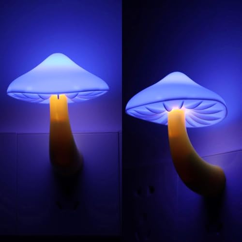 AUSAYE 2Pack Sensor LED Night Light Plug in Lamp Mushroom Nightlight Cute Night Lights for Adults Kids Bedroom, Bathroom,Toilet,Hallway,Stairs,Kitchen Blue