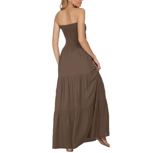 Image of Women's Summer Strapless Tube Top Maxi Dresses Off Shoulder Boho Beach Long Dress