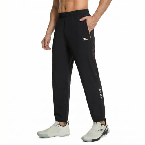 LUWELL PRO Tracksuit Bottoms Men Quick Drying Mens Joggers Lightweight Jogging Bottoms Sports Casual Trousers Sweatpants for Gym Training with Zipper Pockets(C9559-1-Black-XL)