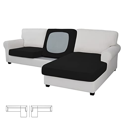 Image of Easy-Going Stretch 3 Pieces Couch Cushion Covers for Sectional Sofa L Shape | 2 Seater + 1 Chaise Lounge Left /Right L Sofa Seat slipcover Anti-Slip Sofa Cover Soft Black