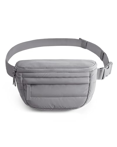 BAGSMART Fanny Packs for Women Two Way Zipper Belt Bag with Adjustable Strap, Puffy Fashion Waist Packs for Traveling Workout, Dark Grey