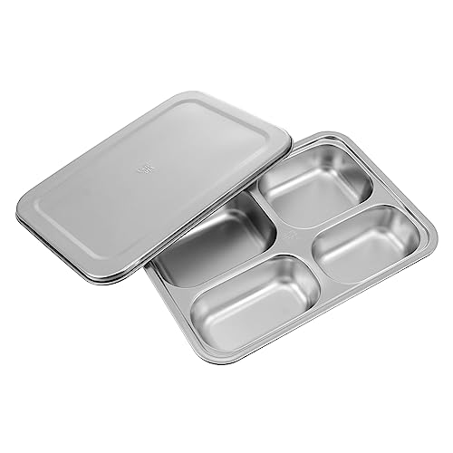 OKUMEYR Quality Stainless Steel Food Plate 4-section Divided White Serving Tray and Easy to Clean