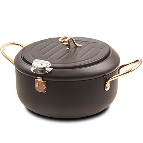 Comparison: Best Japanese Deep Frying Pot 11 Cyrder Japanese Tempura Deep Fryer Pot 3.5L- Fahrenheit Thermometer, Nonstick Coating, Easy Clean, Heatup Fast, Big Exquisite Black Oil Fryer 10inch