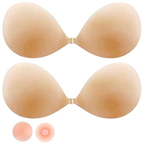 [2023 Upgrad] 3 Pairs Strapless Sticky Bra Invisible Lift Up Adhesive Push Up Bra Backless Bra For Womens (C) Beige #TOP8