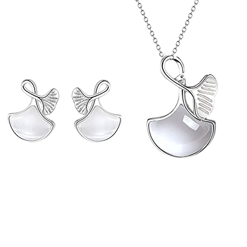 Ensemble pendentif en feuille de ginkgo en argent S925 pour femme