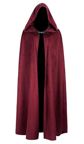 lckellong Halloween Medieval Renaissance Cloak with Hood Long Adult Costume for Men and Women (Red)
