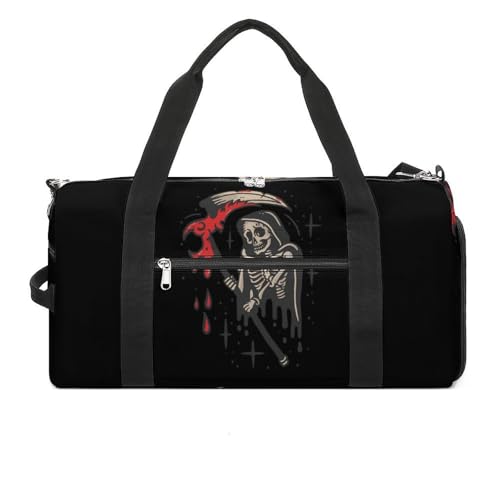 Grim Reaper Gym Sport Bag Travel Duffel Bags Tote with Shoe Compartment Water Resistant Pouch Unisex