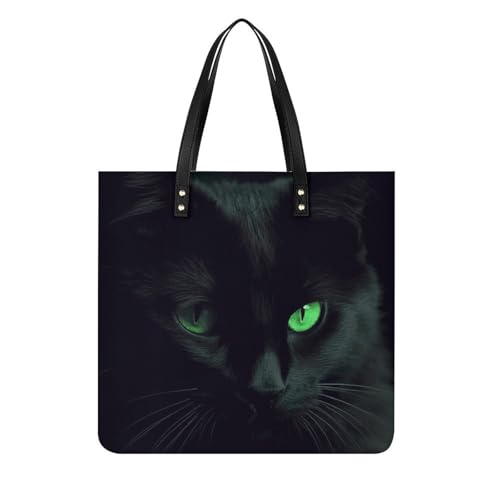 Sac fourre-tout chat noir en cuir PU pour femme de grande capacité