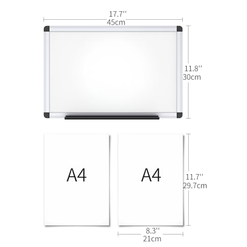 Image of VIZ-PRO Magnetic Whiteboard, 18 x 12 Inches, Dry Erase Board for Wall | Includes 1 Eraser, 2 Markers & 4 Magnets, Aluminum Frame, for School Office and Home