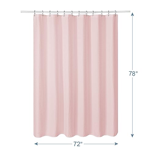 Image of AmazerBath Waffle Shower Curtain, Blush Pink Shower Curtain Fabric 78 Inches Long with Waffle Weave, Heavy Duty 240GSM Hotel Quality, Bathroom Shower Curtains, 72 x 78 Inches