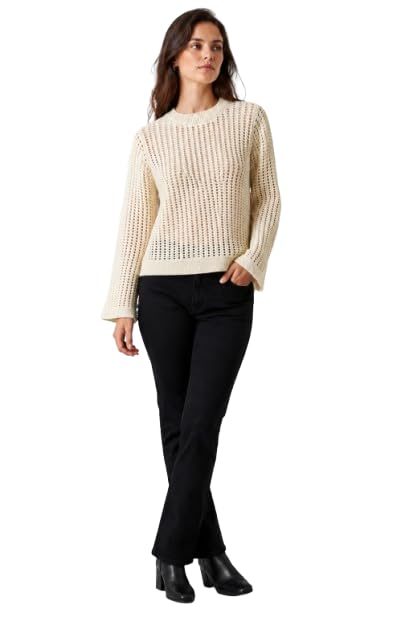 nobarr Women's 100% Cotton Open Knit Sweater | Round Neck | Full Sleeve | Loose Fit Casual Pullover-Off White-picture-24