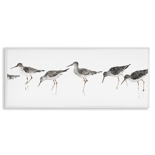 Minimal Beach Bird Sandpipers Coastal, 13 x 30 Inch Framed Giclée Print