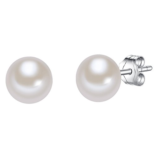 Valero Pearls Damen-Ohrstecker Hochwertige Süßwasser-Zuchtperlen in ca. 7 mm Button weiß 925 Sterling Silber — Perlenohrstecker mit echten Perlen 178810