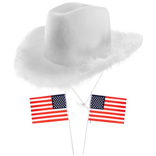 Chapeau de cowboy marabout blanc et drapeaux américains – Accessoires de déguisement américain...