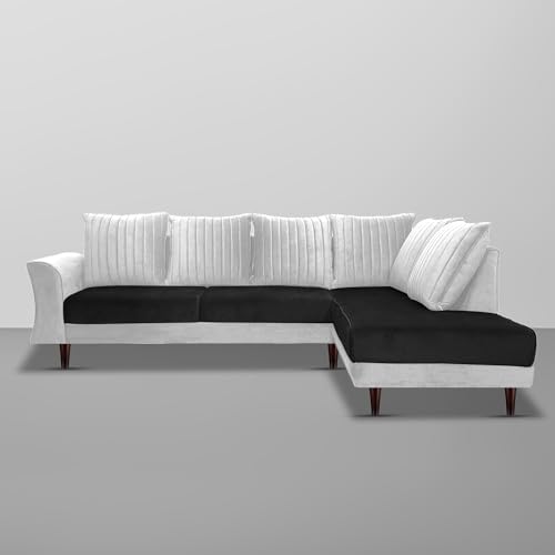 Image of Gratly RHS 4 Seater L Shape Sofa Set for Living Room (Black Grey Colour) Premium Fabric Sofa