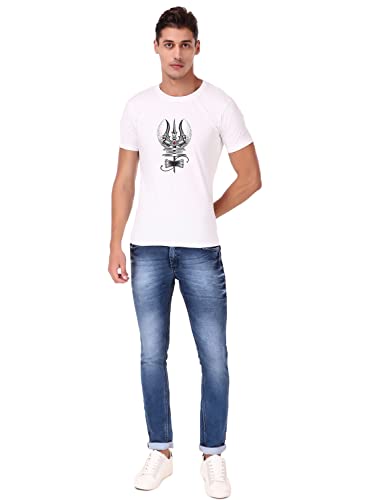 Image of Shiva Trishul T-shirt| Mahakal Shiva Printed T shirt Collection | Bholenath Tshirts | Regular Fit Black & White Tshirt For Men | Soft Cotton Black Printed T-shirt | Half Sleeve Bio-Washed