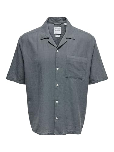 Chemise courte Only & Sons homme coupe casual en coton léger marine