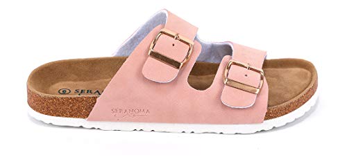 Seranoma Slide Sandals For Women - Comfortable Slip On Cork Footbed Sandals With Adjustable Buckles - Ladies Slip-Resistant Platform Summer Flat Sandals For Beach, Home, Indoor And Outdoor Use #TOP3
