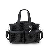Lmbabter Diaper Tote Quilted Mommy Bag Upgrade Function Maternity Baby Bag Diaper Changing Messenger with Shoulder Strap Wet Pocket (Black)