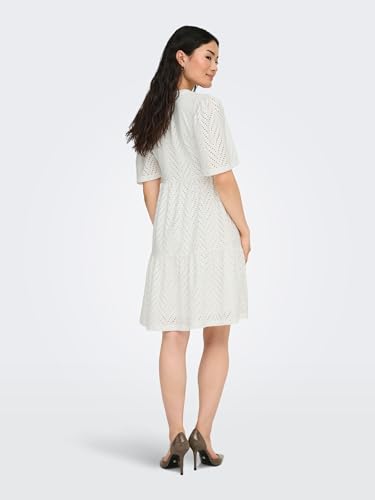 JDY Damen Kurzarm Kleid JDYCarla Cathinka A-Linie mit Lochmuster 15254680 Cloud Dancer L – Ansicht 4