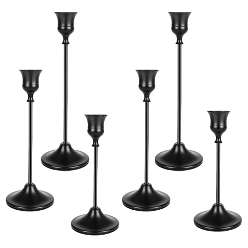 6 candelabri in metallo, 16/19/22 cm, colore nero, per matrimoni, per cene romantiche, anniversari e cerimonie di matrimonio