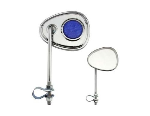 Lowrider V Mirror Chrome Blue Reflectors. Bike Mirror, Bicycle Mirror, Beach Cruiser, Chopper, Limo, Stretch Bike, BMX, Track, Fixie, Mountain Bikes