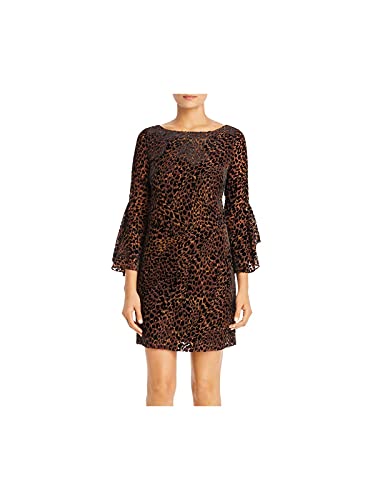 Elie Tahari Womens Isabella Velvet Animal Print Shift Dress Brown 4