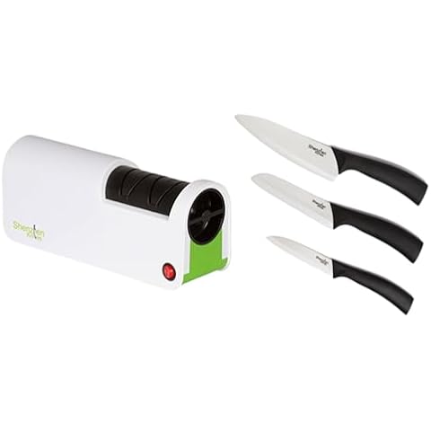 Shenzhen Knives - White Ceramic Knife Set - 3-Piece AND Electric Diamond Knife Sharpener for Ceramic Knives(2 Pack Bundle) Cover