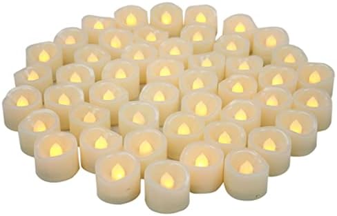 CANDLE CHOICE Battery Operated Flameless Tea Lights White Flickering LED Electric Fake Votive Tealight Candles Halloween Pumpkin Wedding Christmas Decorations Table Centerpieces 48 Pack Batteries Incl