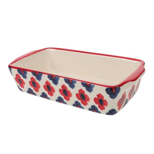 MUCKLILY Bandeja para Hornear Rectangular de Cerámica con Asas Dobles Resistente Altas Temperaturas Fácil de Limpiar para Asar Gratinar y Reuniones Familiares Color Azul de Flor