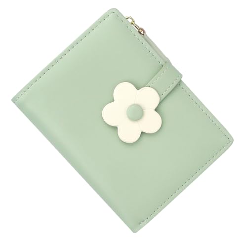 Image of Small Womens Wallet, Cute Bifold RFID Blocking Vegan Wallet for Teen Girls Ladies with Zipper Coin Pocket (Green,Flower)
